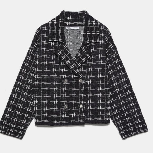 ZARA Metallic Knit Blazer Jacket Size Medium NWT - Picture 3 of 5